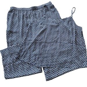 Lands' End Puffin Pajama Set Women XL Petite Cami Cropped Wide Leg Pants Coastal